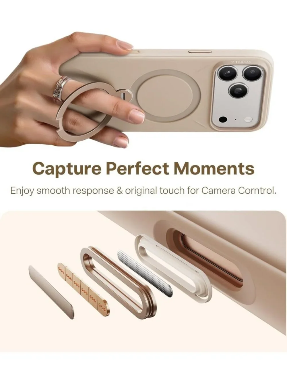 Silicone iPhone 17 Pro Max Case with Magnetic Stand - Dune Beige, Shockproof